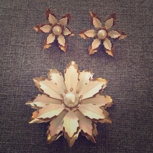 Vintage Poinsettia Pin Brooch Matching Earrings